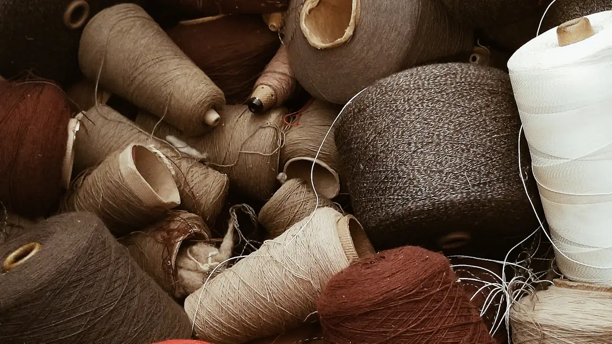 Yarn cones in different colours and counts